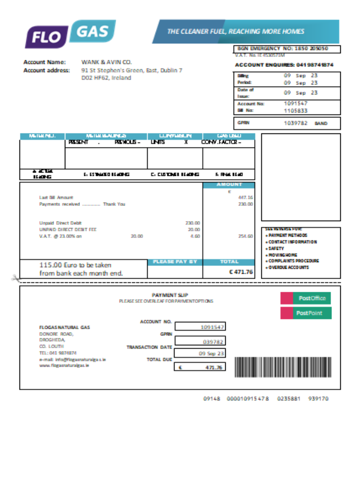 Flogas Natural Gas utility business bill SCR PSD template